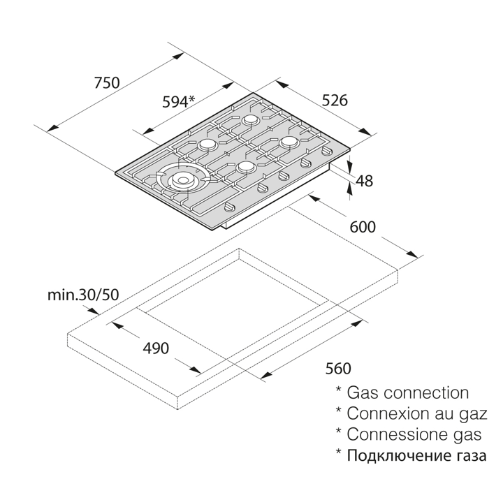 Asko 75cm Stainless Steel Gas Cooktop 5 Burner HG1776SD Berloni Appliances