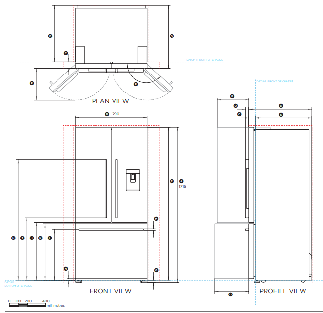 Fisher & Paykel 487L Net French Door Fridge With Ice Maker & Water