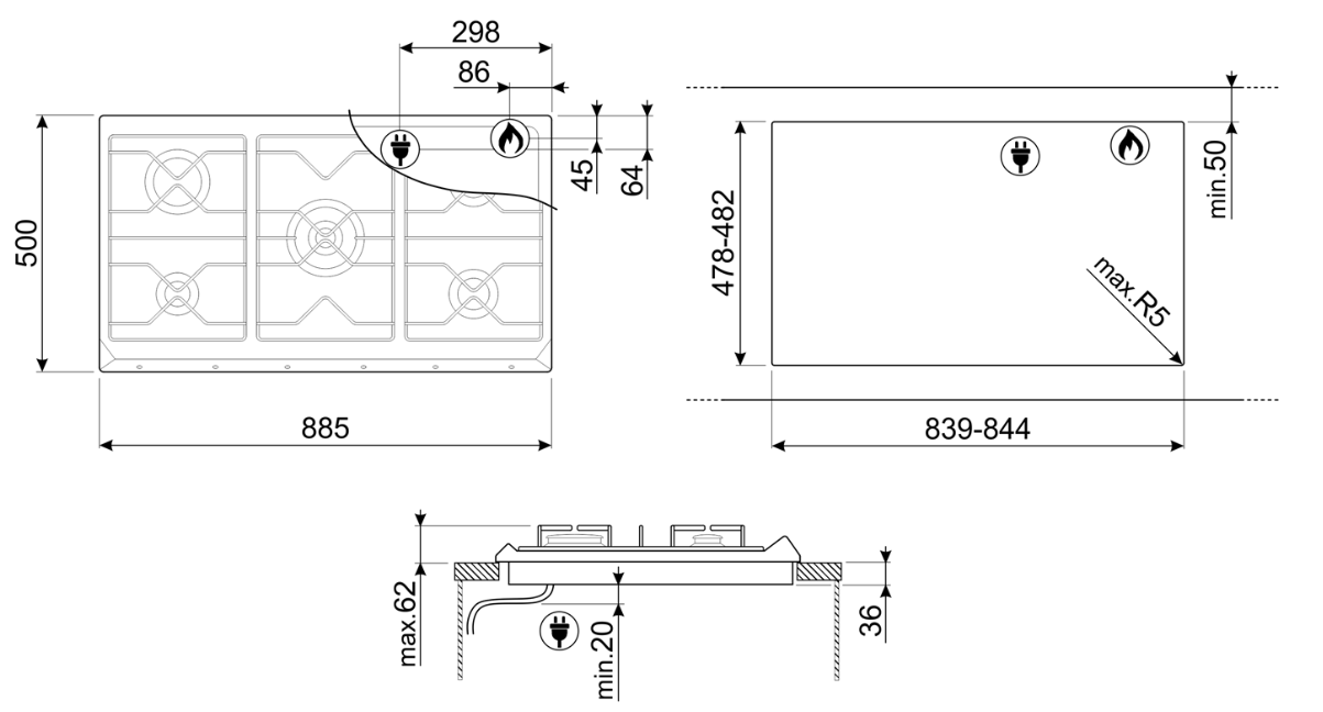 Smeg 90cm Stainless Steel Gas Cooktop CIR597X5 Berloni Appliances