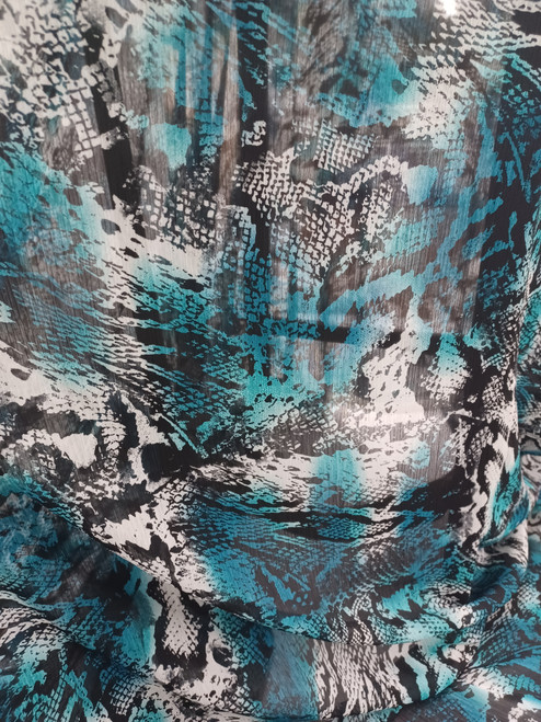 Teal, White and Black Snake Skin Pattern, Yoryu chiffon - Crinkle