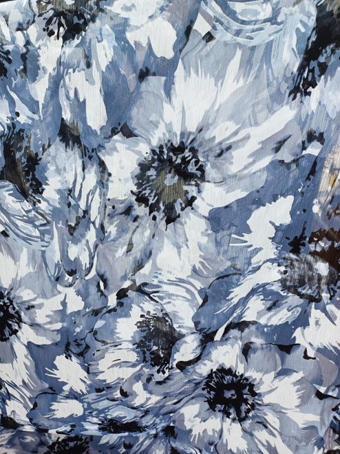 Blue, Light Blue, Black and White Floral Design Yoryu chiffon - Crinkle