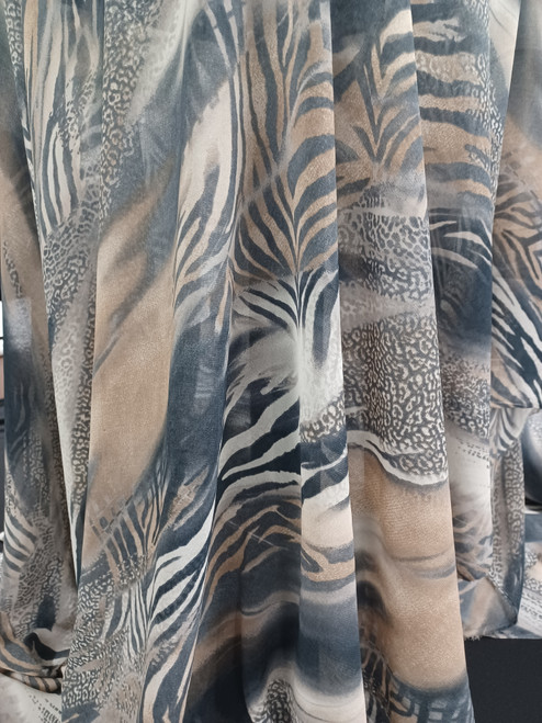 Ethereal Desert Safari Abstract Fabric - Watercolor Slate and Sand Abstract Animal Print Chiffon – 100% Polyester