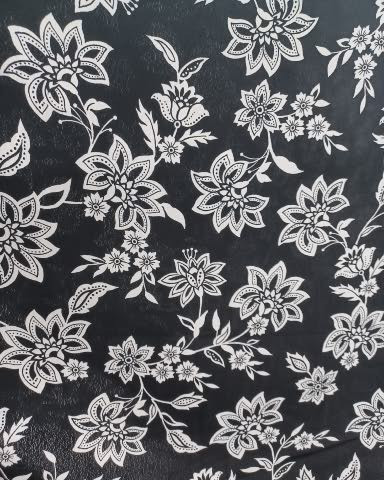 Black with White Flower Design, Poly Crepe