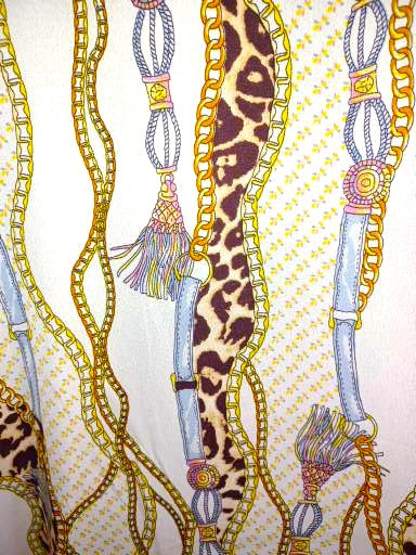 White ,Gold and Yellow Baroque Luxury Chain Print Pattern, , Poly Crepe, Georgette