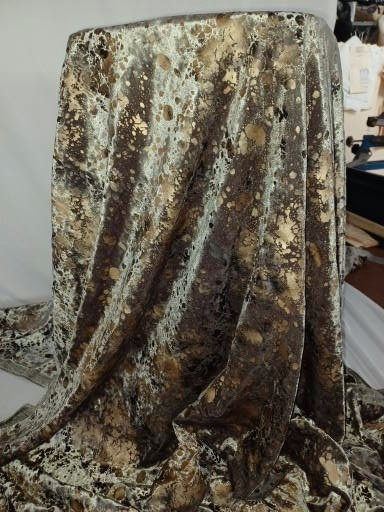 Pistachio Green Velvet Gilded with a Bronzy Gold Metallic, Poly Spandex