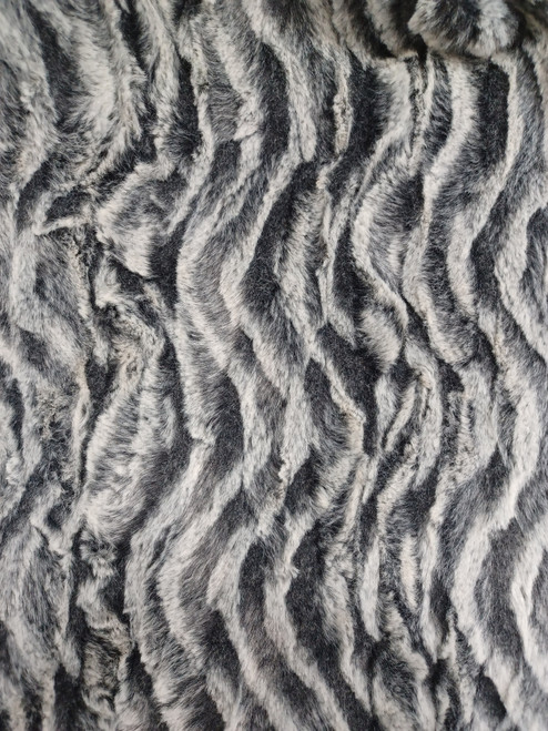 Plush Black and White Wavy  Striped Faux Fur, Polyester