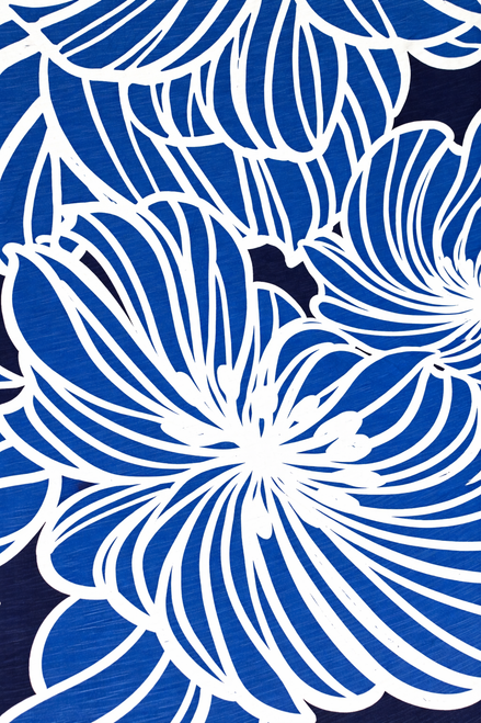 Cobalt Coast Oversized Floral Blue & White Botanical Rayon Spandex Knit