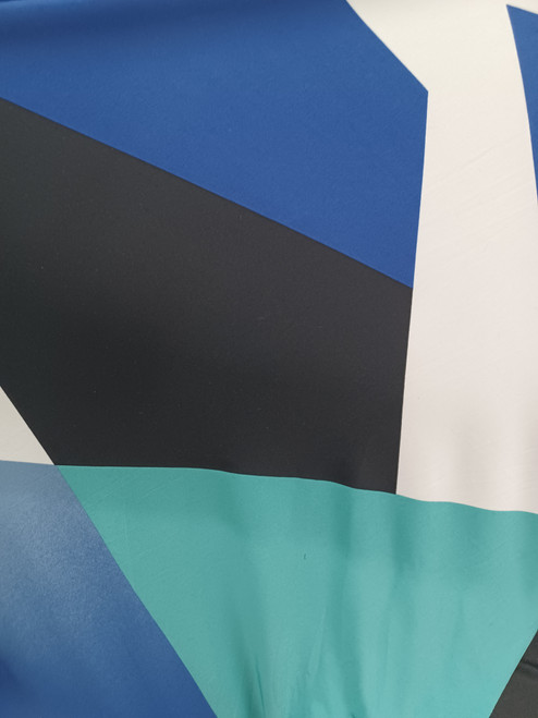Teal and Blue Abstract Pattern ITY Fabric, Polyester