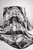 Black and White Floral Stripe Jacquard Knit Fabric – Monochrome Botanical Polyester Knit for Dresses, Tops, and Apparel