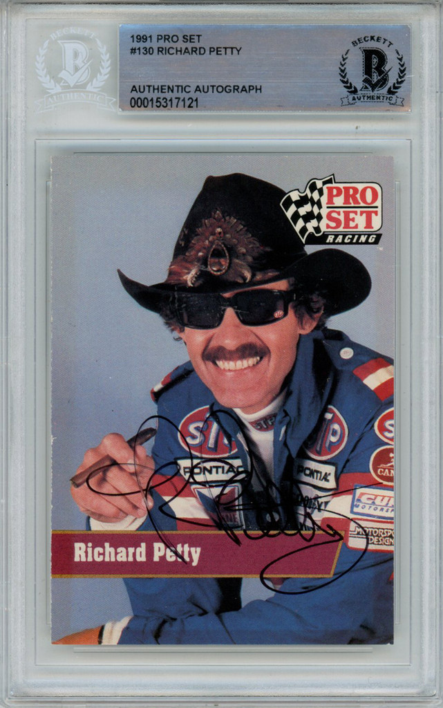 Richard Petty Signed 1991 Pro Set #130 Trading Card BAS Slab