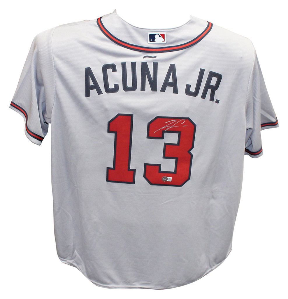 Ronald Acuna Autographed/Signed Atlanta Braves Grey Jersey Beckett