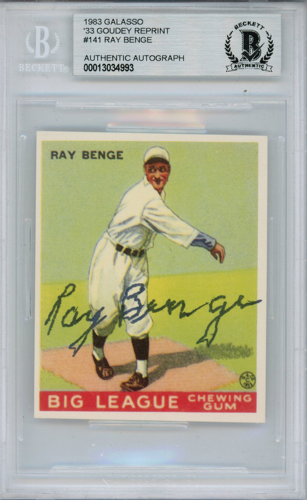 Ray Benge Signed 1983 Galasso '33 Goudey Reprint #141 Card Beckett Slab