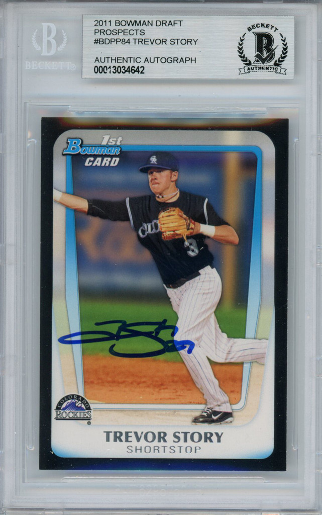 Trevor Story Autographed 2011 Bowman #BBPP84 Trading Card Beckett Slab