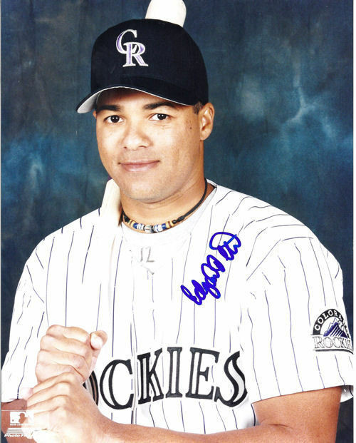 Edgard Clemente Autographed Colorado Rockies 8x10 Photo White Jersey
