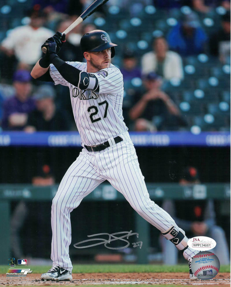 Trevor Story Autographed Colorado Rockies 8x10 Photo JSA