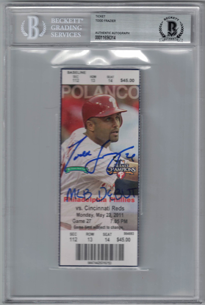Todd Frazier Autographed/Signed Cincinnati Reds Ticket MLB Debut BAS Slab