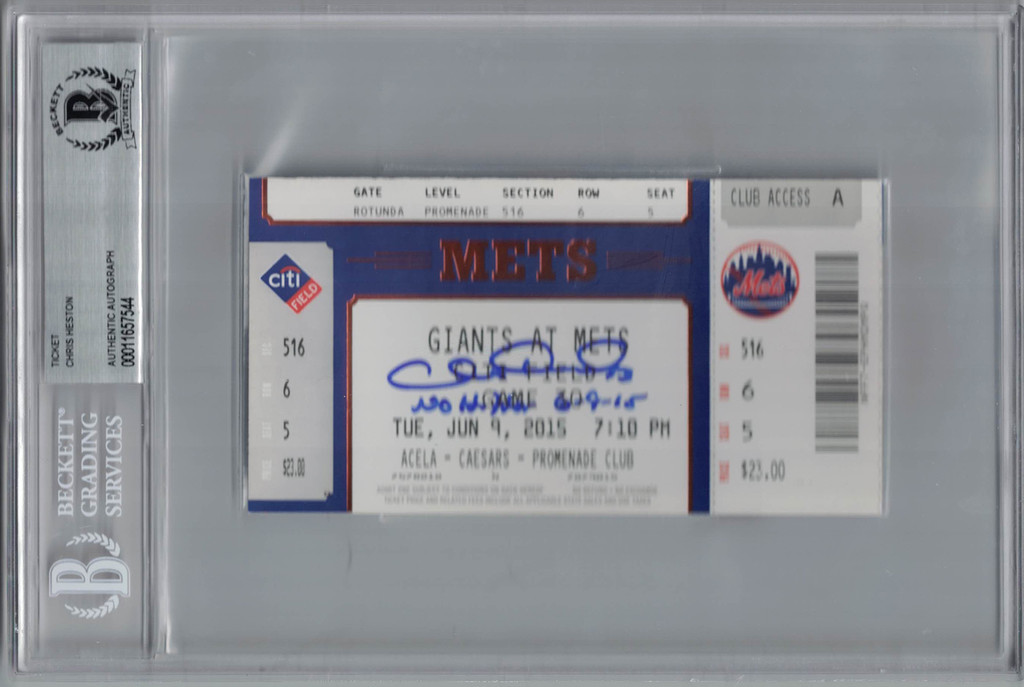 Chris Heston Signed San Francisco Giants Club Level Ticket No Hitter BAS