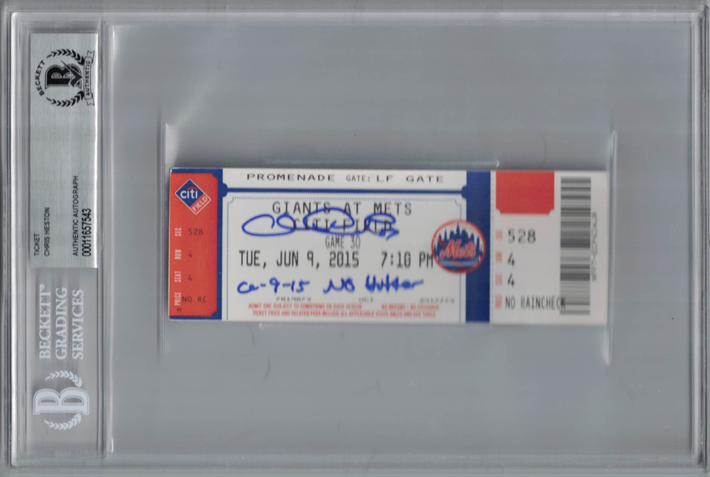 Chris Heston Autographed San Francisco Giants Ticket No Hitter BAS Slab