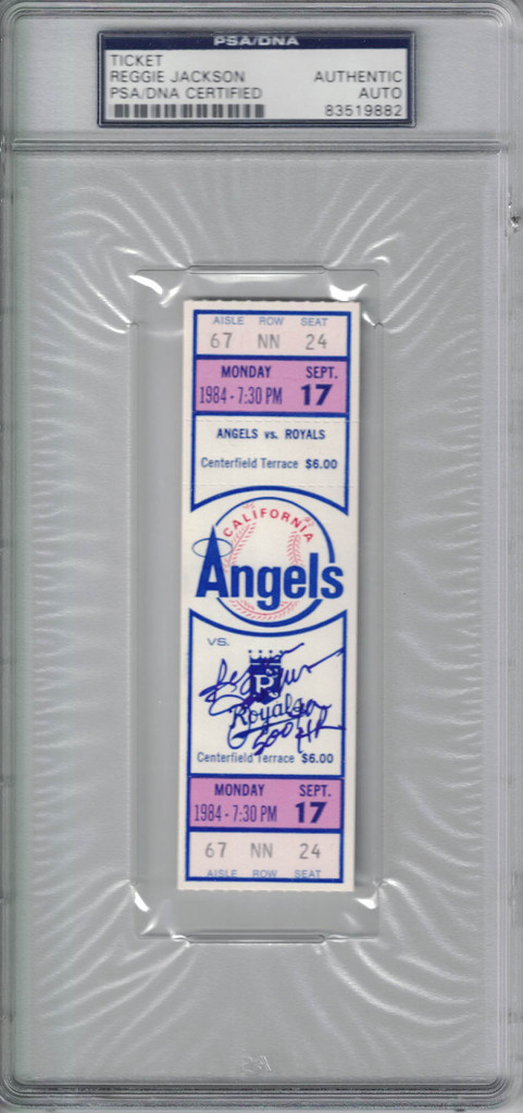 Reggie Jackson Autographed California Angels Ticket 500th HR PSA Slab