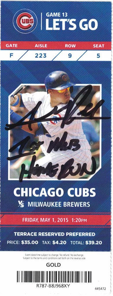 Addison Russell Autographed/Signed Chicago Cubs Ticket 1st MLB HR