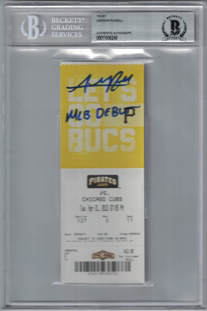 Addison Russell Autographed Chicago Cubs Ticket MLB Debut BAS Slab