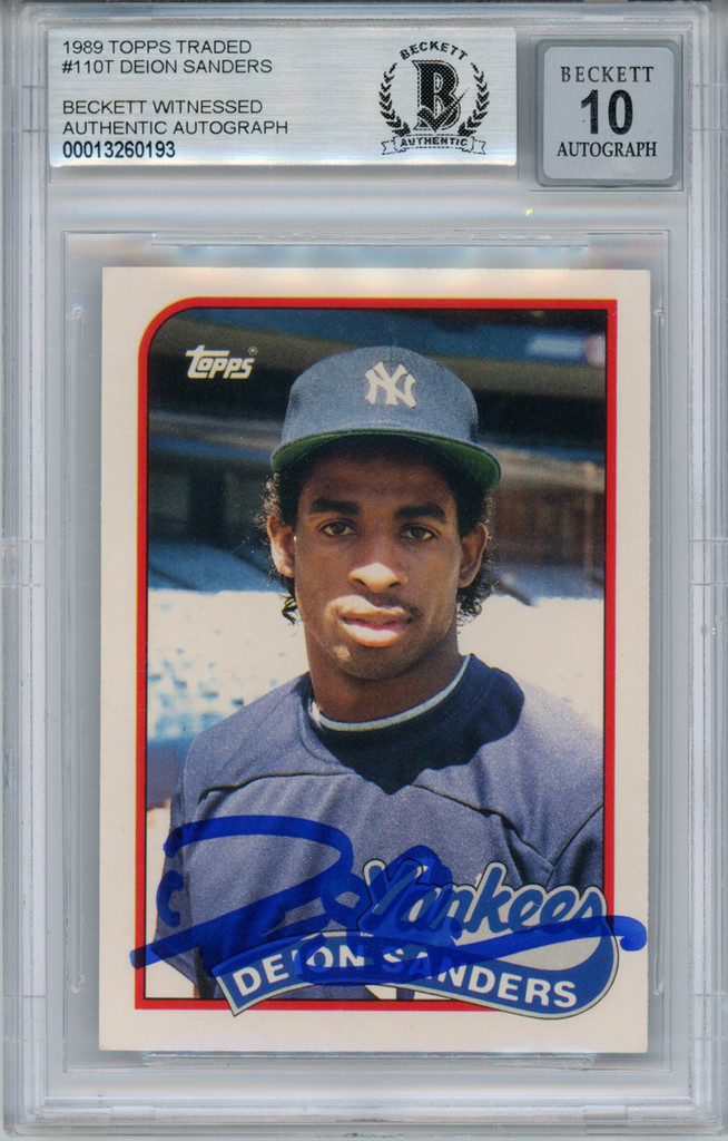 Deion Sanders Signed 1989 Topps Traded #110T Rookie Card BAS 10 Slab
