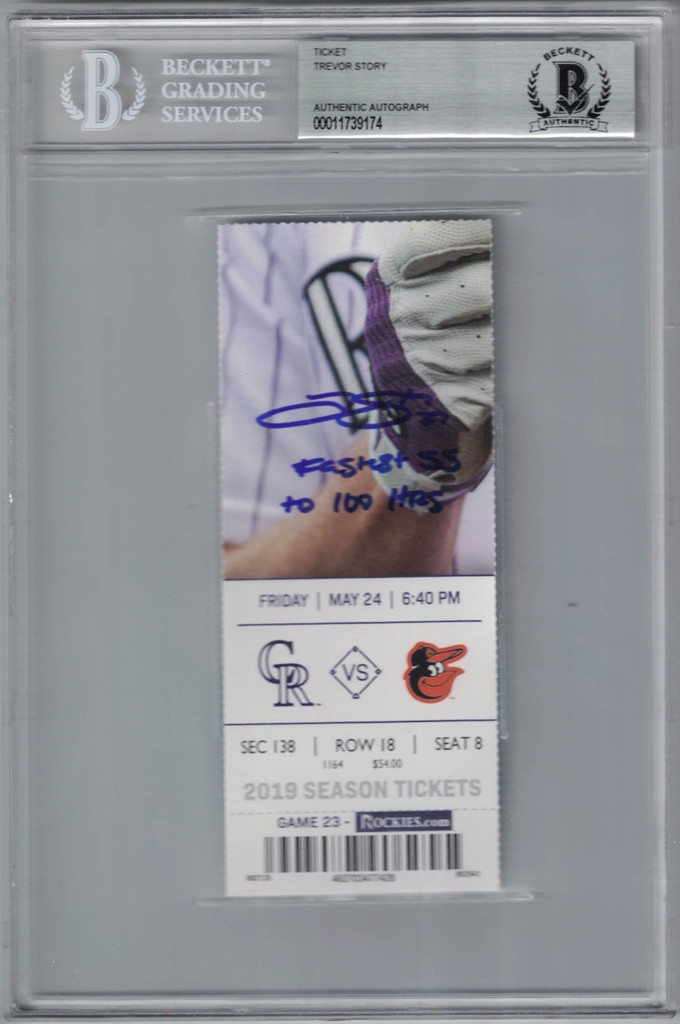 Trevor Story Autographed Colorado Rockies Ticket Fastest SS to 100 HRs BAS