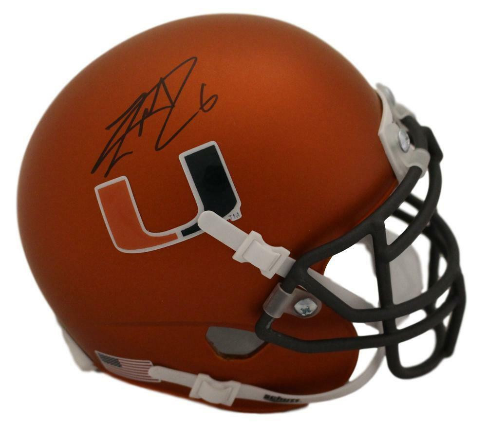 Lamar Miller Autographed Miami Hurricanes Schutt Orange Mini Helmet JSA