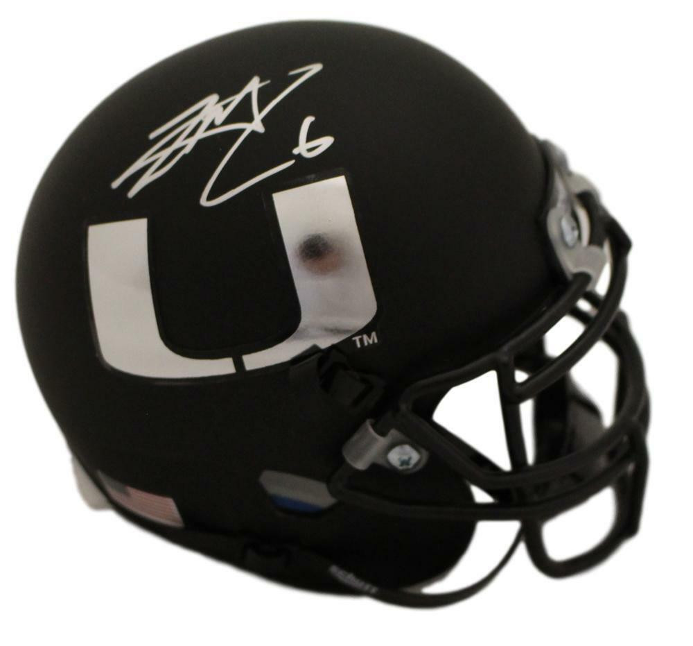 Lamar Miller Autographed Miami Hurricanes Schutt Black Mini Helmet JSA