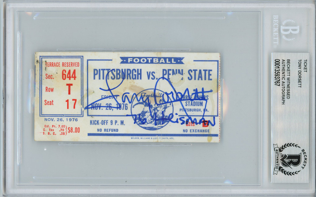 Tony Dorsett Signed Cowboys 11/26/1976 Ticket Stub Heisman 76 BAS Slab