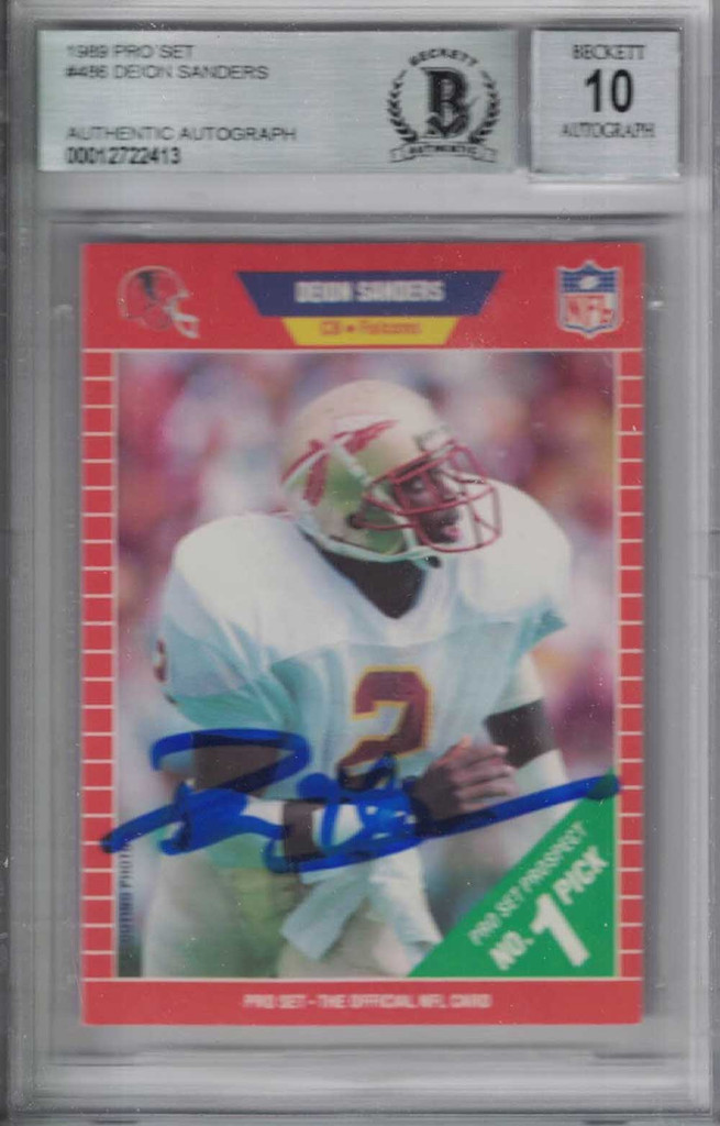 Deion Sanders Signed Dallas Cowboys 1989 Pro Set Rookie Card BAS 10 Slab
