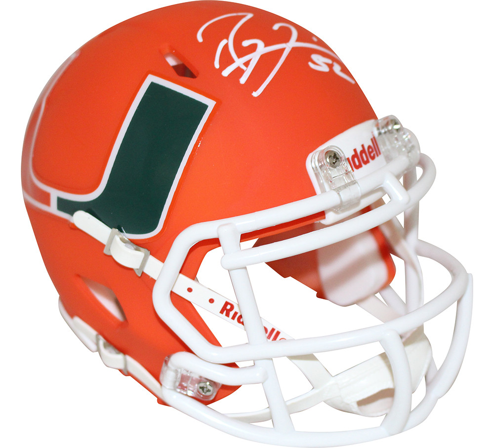 Ray Lewis Autographed/Signed Miami Hurricanes AMP Mini Helmet BAS