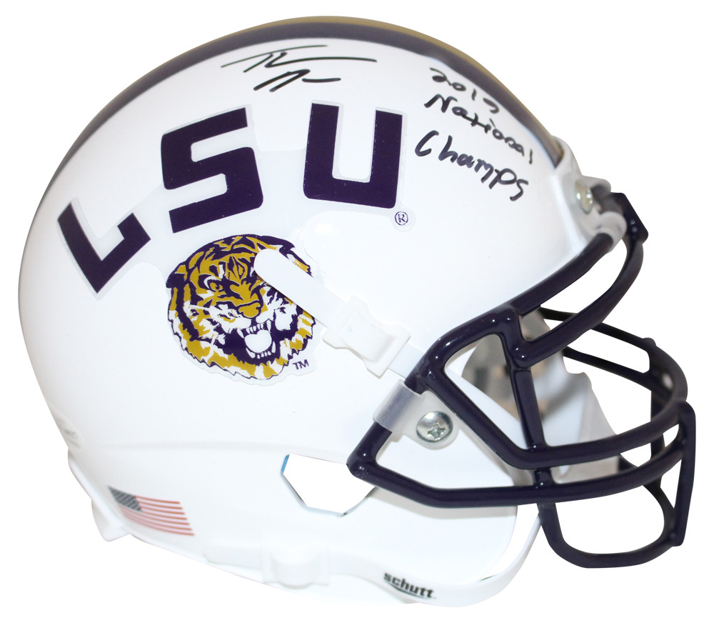 Thaddeus Moss Signed LSU Tigers White Mini Helmet National Champs BAS