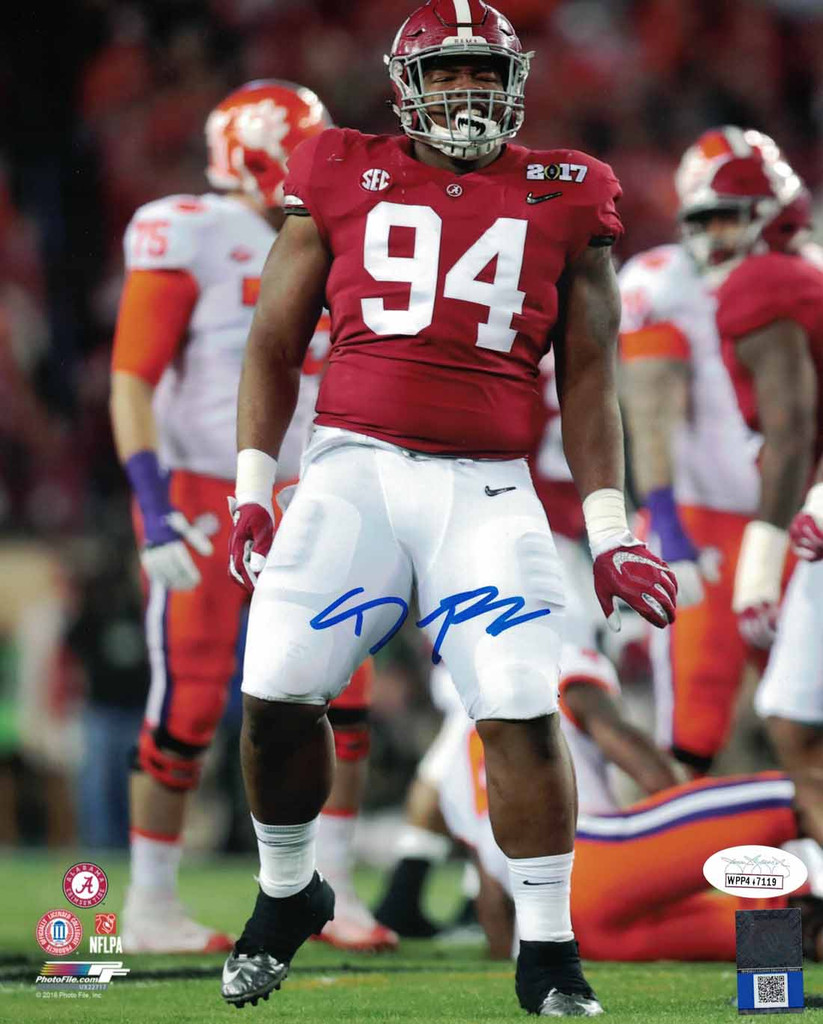 Daron Payne Autographed/Signed Alabama Crimson Tide 8x10 Photo JSA