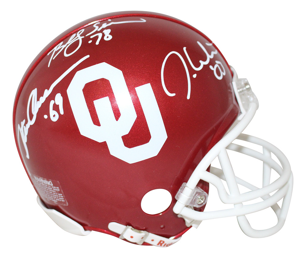Oklahoma Sooners Signed Mini Helmet Owens Sims & White Heisman BAS