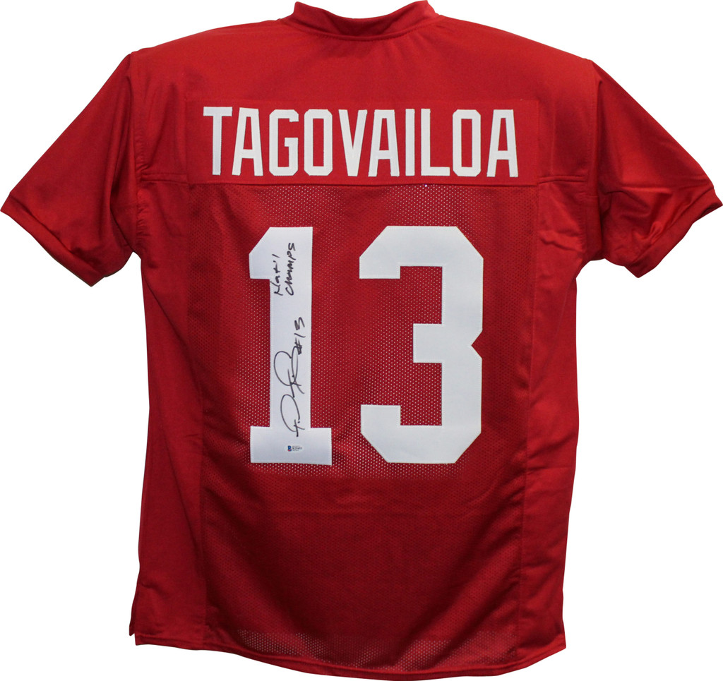 Tua Tagovialoa Autographed/Signed College Style Red XL Jersey Champs BAS