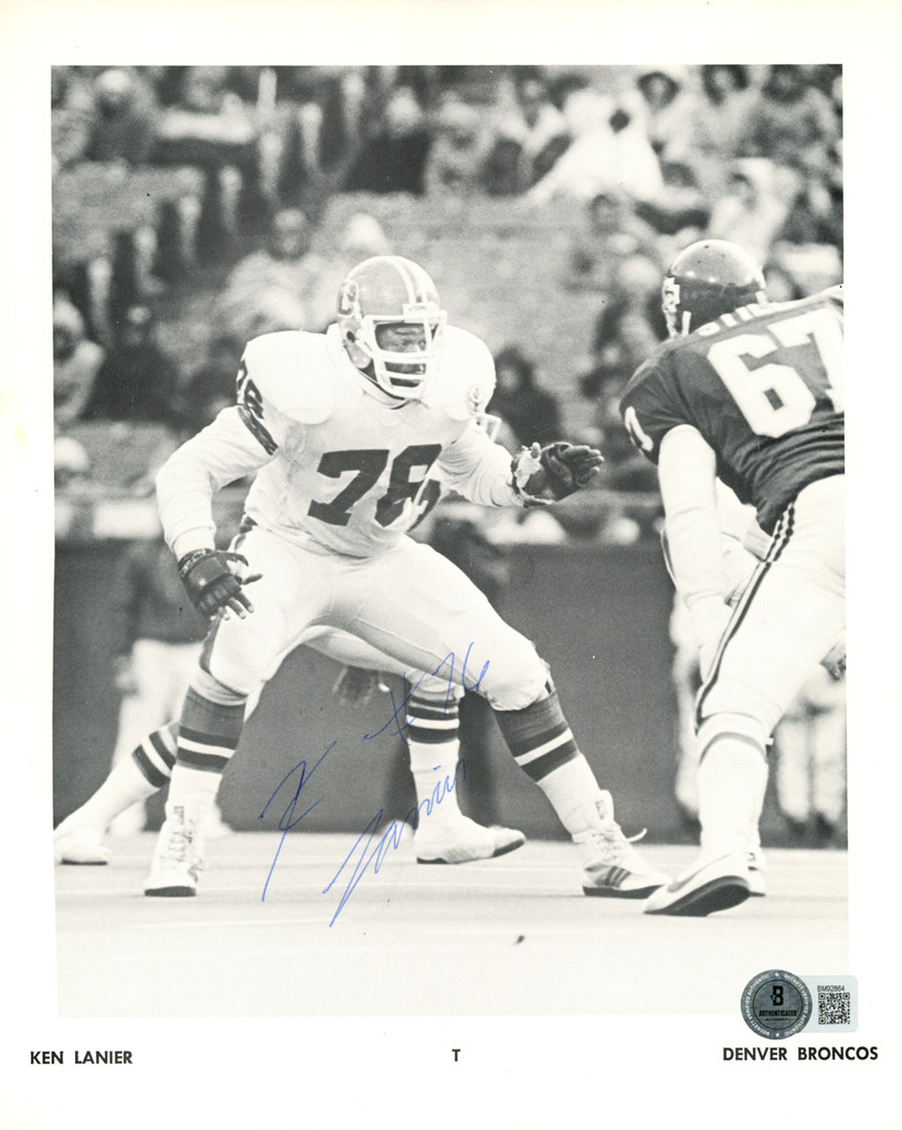 Ken Lanier Autographed/Signed Denver Broncos 8x10 Photo Beckett 45182
