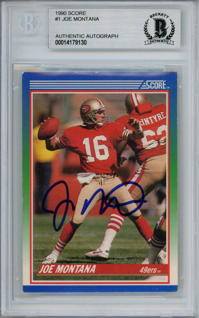 Joe Montana Autographed 1990 Score #1 Trading Card Beckett Slab