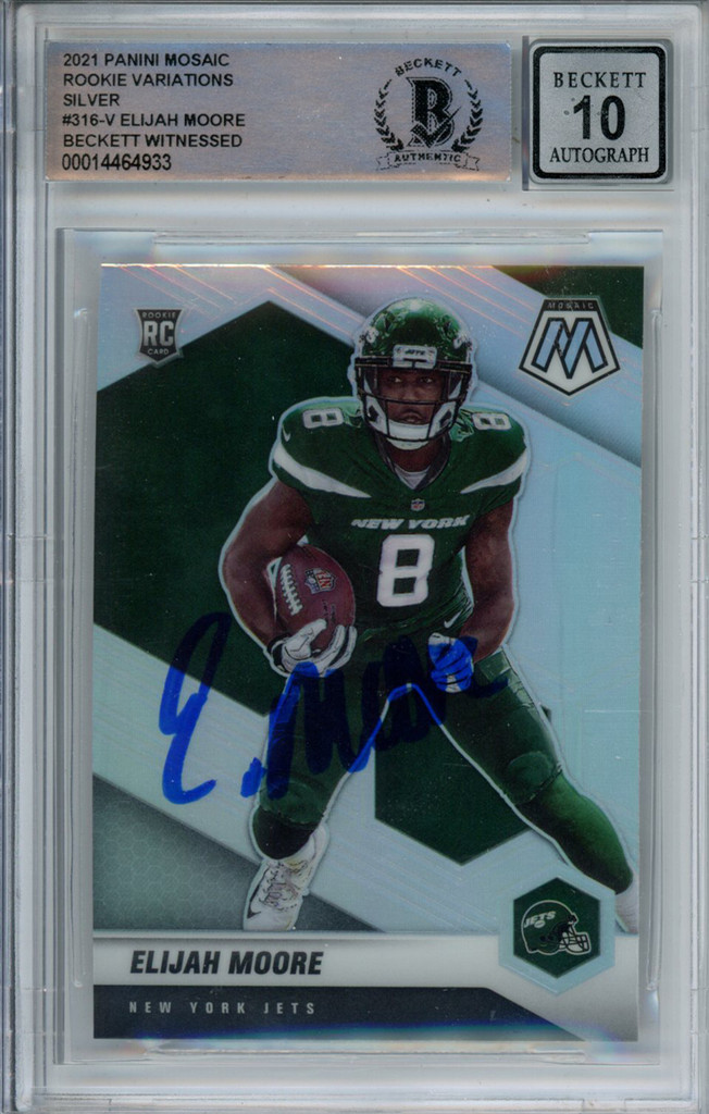 Elijah Moore Signed 2021 Mosaic Rookie Variations #316-V Card BAS 10 Slab