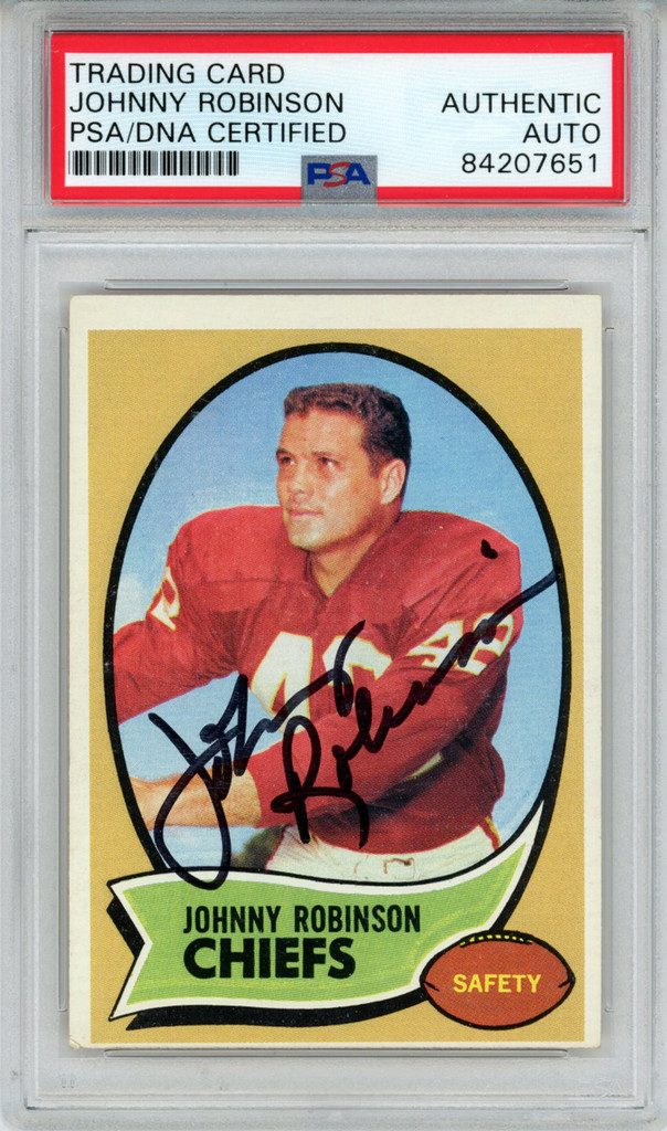 Johnny Robinson Autographed 1970 Topps #129 Trading Card PSA Slab