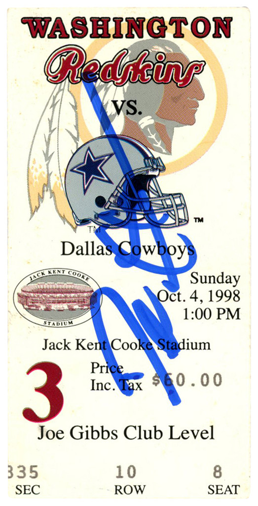 Deion Sanders Signed Dallas Cowboys 10/4/1998 @ Redskins Ticket BAS