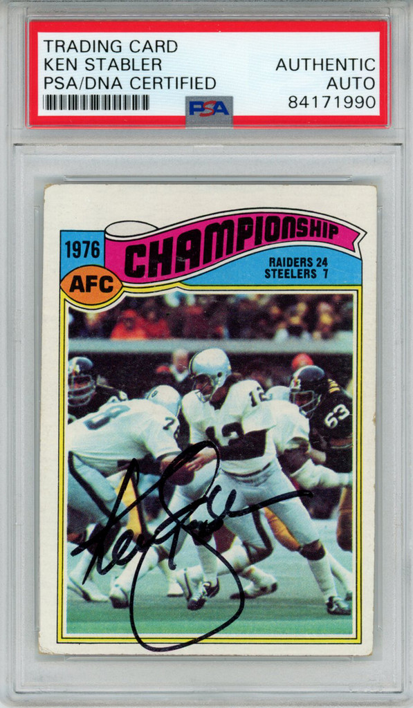 Ken Stabler Autographed/Signed 1977 Topps #526 Trading Card PSA Slab