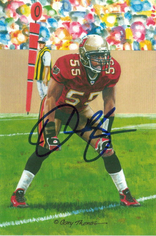 Derrick Brooks Autographed Tampa Bay Buccaneers Goal Line Art Card (in Blue)