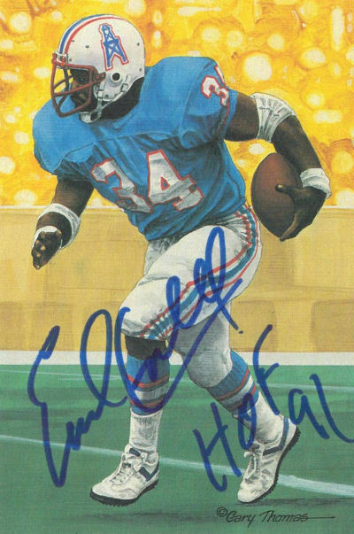Earl Campbell Autographed Houston Oilers Goal Line Art in Blue w/HOF 91
