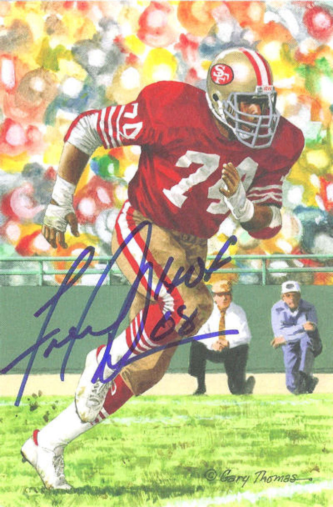 Fred Dean Autographed San Francisco 49ers Goal Line Art in blue w/HOF 08