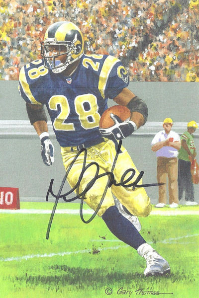 Marshall Faulk Autographed St Louis Rams Goal Line Art Black