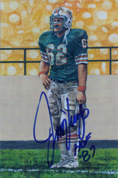 Jim Langer Autographed Miami Dolphins Goal Line Art in blue w/HOF 87