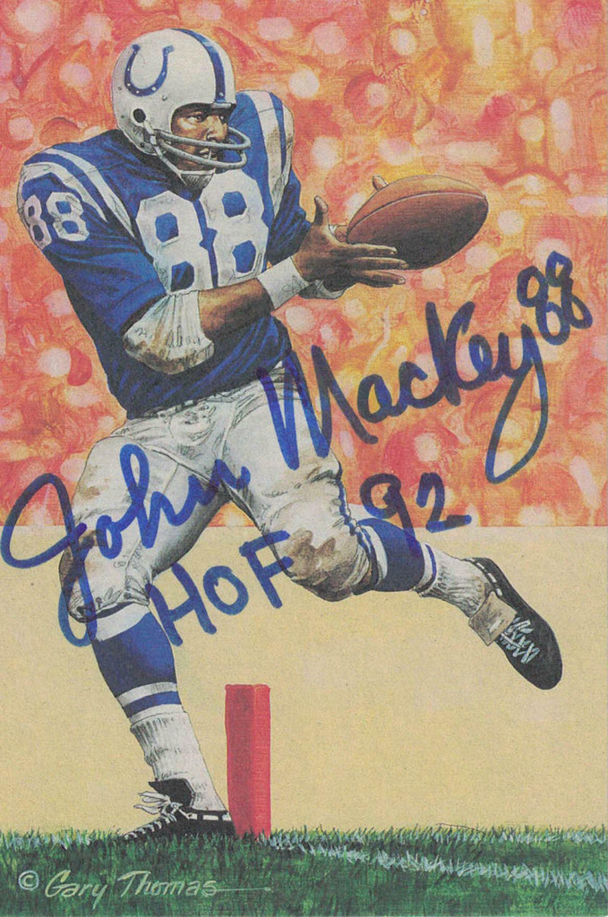 John Mackey Autographed Baltimore Colts Goal Line Art in blue w/HOF92