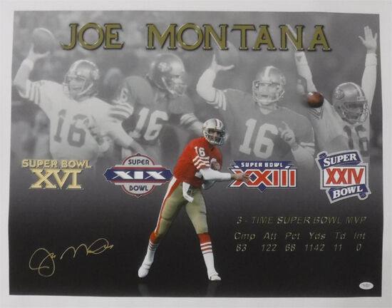 Joe Montana Autographed San Francisco 49ers 30x24 Canvas JSA