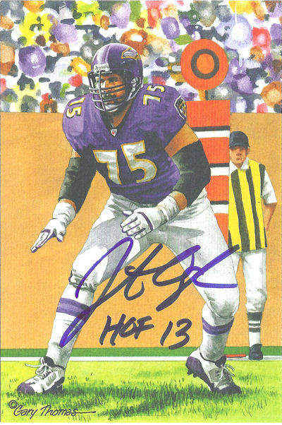 Jonathan Ogden Autographed Baltimore Ravens Goal Line Art Card in Blue w/HOF 13